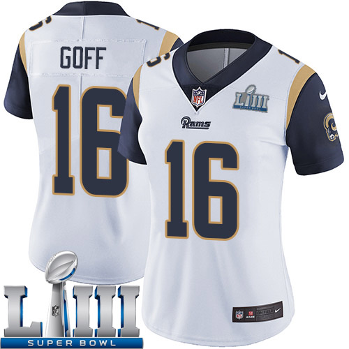 Women Los Angeles Rams #16 Goff white Nike Vapor Untouchable Limited 2019 Super Bowl LIII NFL Jerseys->women nfl jersey->Women Jersey